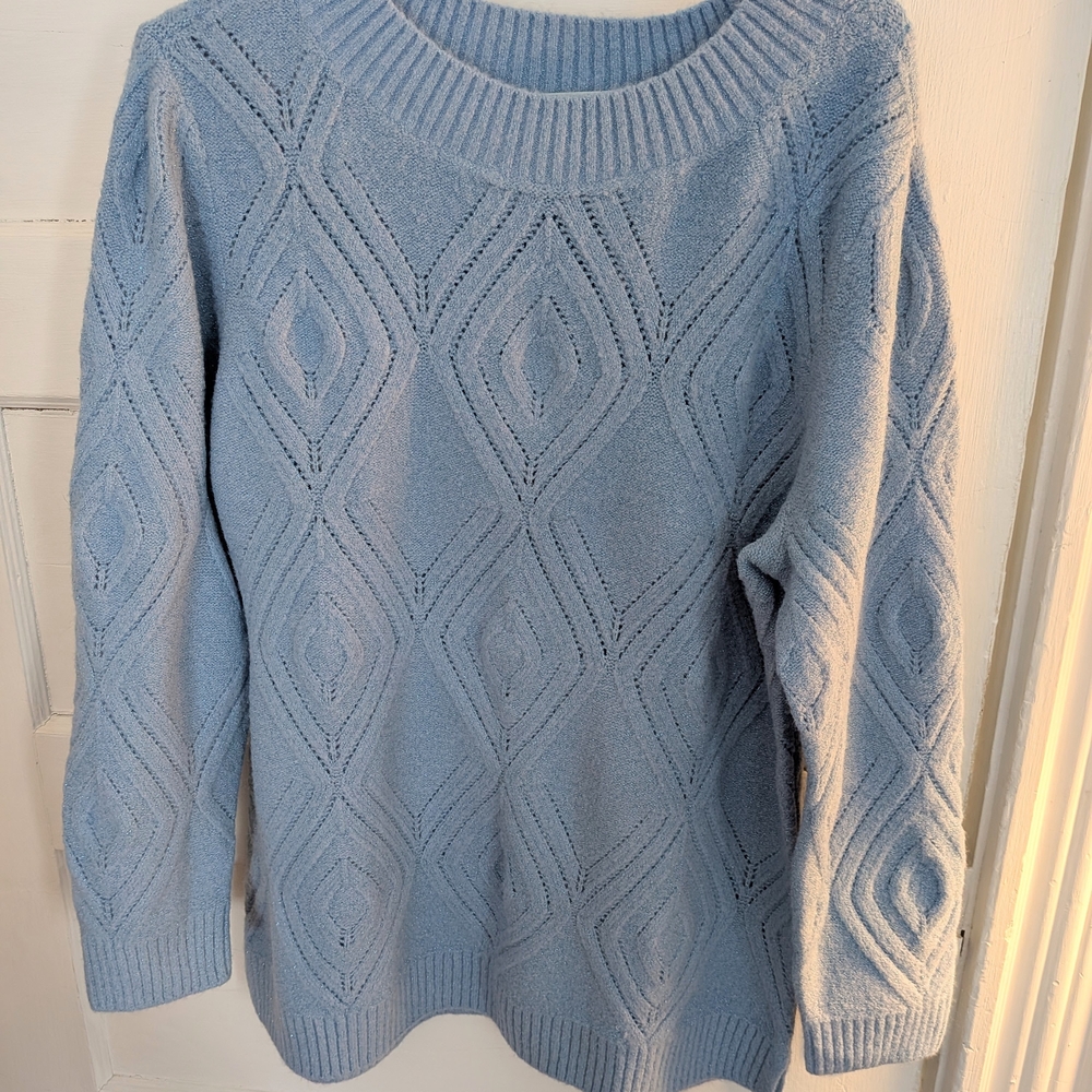 WMS Talbots Light Blue Textured Sweater NWT Boat Neckline SZ XL
